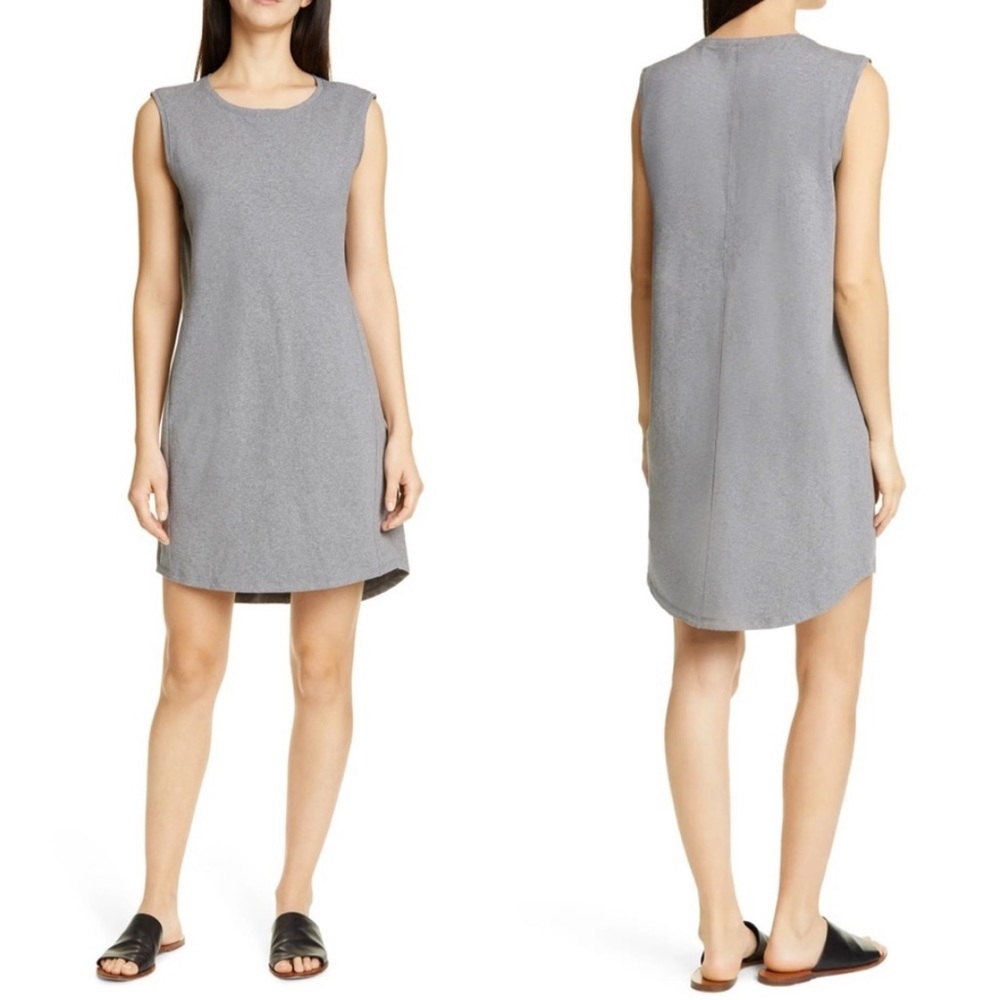 Eileen Fisher Gray Moon Scoop Neck Shift Short Casual Dress